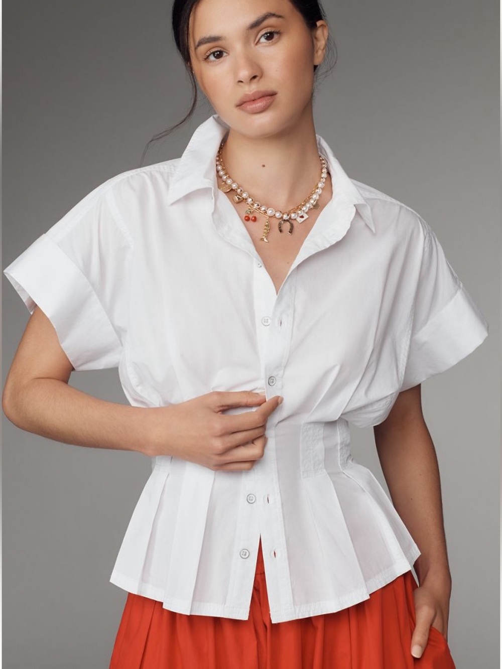 Anthropologie the Bobbie Short-Sleeve Fitted-Waist blouse by Pilcro